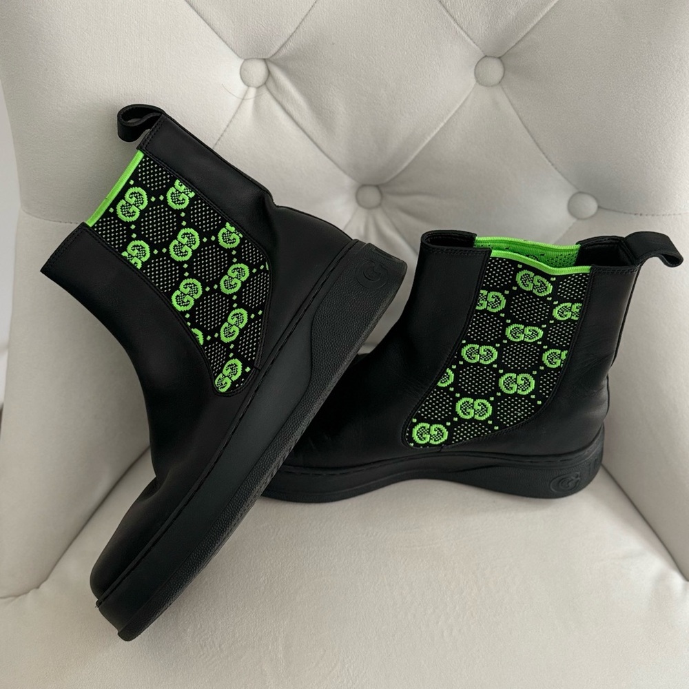 🔥MEN’S GUCCI CHELSEA GG LEATHER BOOT🔥 US Size 9.5🔥BLACK AND GREEN❣️ MAKE OFFER - Picture 4 of 12